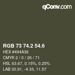 カラーコード: RGB 73 74.2 54.6 | qconv.com