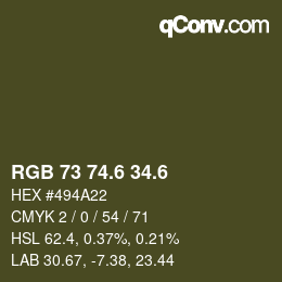 カラーコード: RGB 73 74.6 34.6 | qconv.com