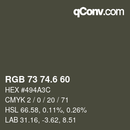 カラーコード: RGB 73 74.6 60 | qconv.com