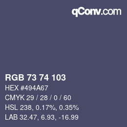 Color code: RGB 73 74 103 | qconv.com
