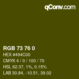 Color code: RGB 73 76 0 | qconv.com