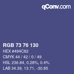 Color code: RGB 73 76 130 | qconv.com