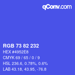 Color code: RGB 73 82 232 | qconv.com