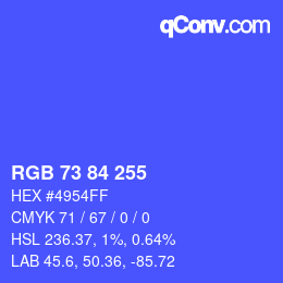 Color code: RGB 73 84 255 | qconv.com