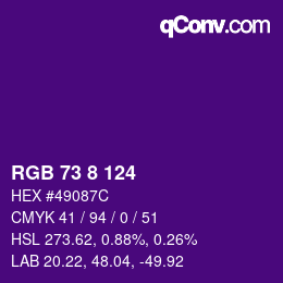 Color code: RGB 73 8 124 | qconv.com