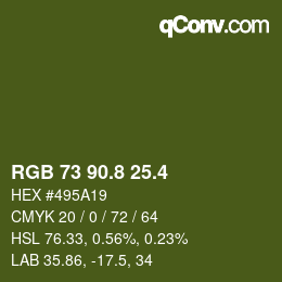 カラーコード: RGB 73 90.8 25.4 | qconv.com