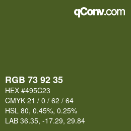 Color code: RGB 73 92 35 | qconv.com