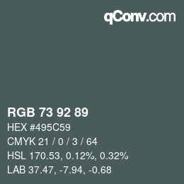 カラーコード: RGB 73 92 89 | qconv.com