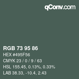 Color code: RGB 73 95 86 | qconv.com
