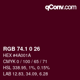 カラーコード: RGB 74.1 0 26 | qconv.com