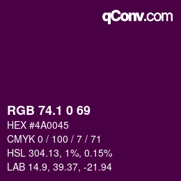カラーコード: RGB 74.1 0 69 | qconv.com