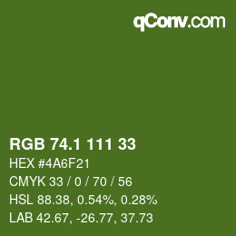 カラーコード: RGB 74.1 111 33 | qconv.com