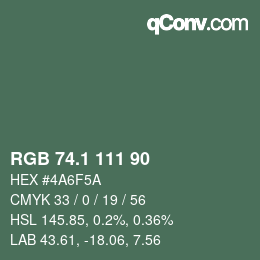 カラーコード: RGB 74.1 111 90 | qconv.com