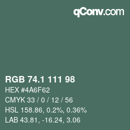 カラーコード: RGB 74.1 111 98 | qconv.com
