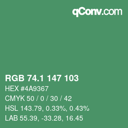 カラーコード: RGB 74.1 147 103 | qconv.com