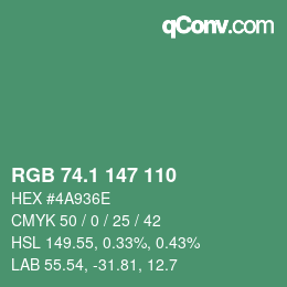 カラーコード: RGB 74.1 147 110 | qconv.com
