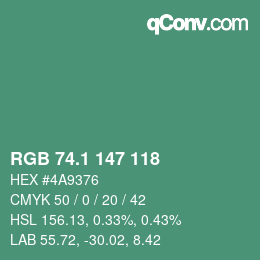 カラーコード: RGB 74.1 147 118 | qconv.com