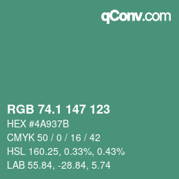 カラーコード: RGB 74.1 147 123 | qconv.com