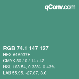 カラーコード: RGB 74.1 147 127 | qconv.com