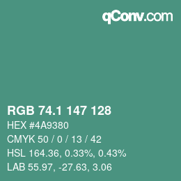 カラーコード: RGB 74.1 147 128 | qconv.com
