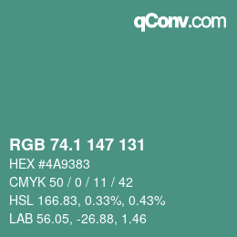 カラーコード: RGB 74.1 147 131 | qconv.com