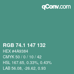 カラーコード: RGB 74.1 147 132 | qconv.com
