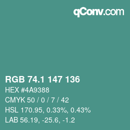 Color code: RGB 74.1 147 136 | qconv.com