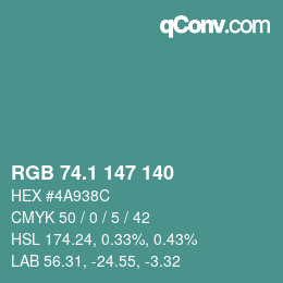 Color code: RGB 74.1 147 140 | qconv.com