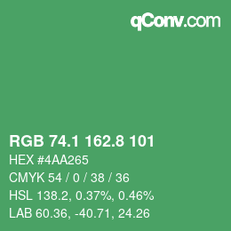 カラーコード: RGB 74.1 162.8 101 | qconv.com
