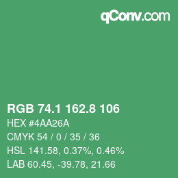 カラーコード: RGB 74.1 162.8 106 | qconv.com