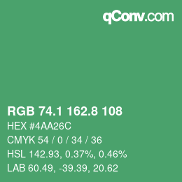 カラーコード: RGB 74.1 162.8 108 | qconv.com