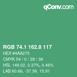 カラーコード: RGB 74.1 162.8 117 | qconv.com