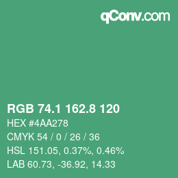 カラーコード: RGB 74.1 162.8 120 | qconv.com