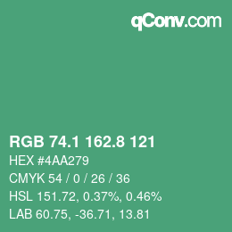 カラーコード: RGB 74.1 162.8 121 | qconv.com
