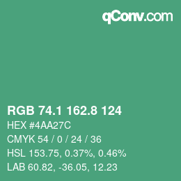 カラーコード: RGB 74.1 162.8 124 | qconv.com