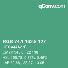 カラーコード: RGB 74.1 162.8 127 | qconv.com