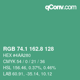 カラーコード: RGB 74.1 162.8 128 | qconv.com