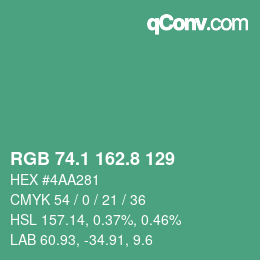 カラーコード: RGB 74.1 162.8 129 | qconv.com