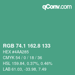 カラーコード: RGB 74.1 162.8 133 | qconv.com