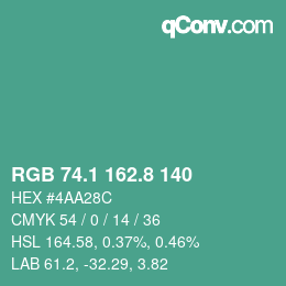 Color code: RGB 74.1 162.8 140 | qconv.com