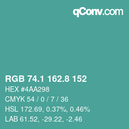 カラーコード: RGB 74.1 162.8 152 | qconv.com