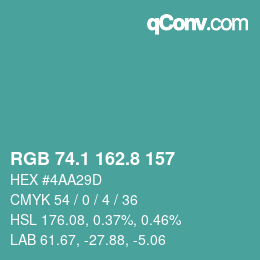 カラーコード: RGB 74.1 162.8 157 | qconv.com