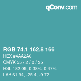 カラーコード: RGB 74.1 162.8 166 | qconv.com