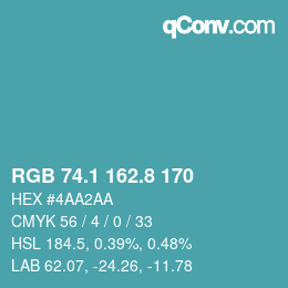 カラーコード: RGB 74.1 162.8 170 | qconv.com
