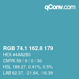 Color code: RGB 74.1 162.8 179 | qconv.com