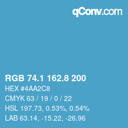 カラーコード: RGB 74.1 162.8 200 | qconv.com