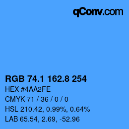 Color code: RGB 74.1 162.8 254 | qconv.com