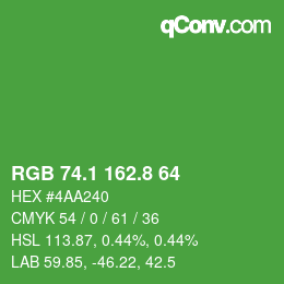 カラーコード: RGB 74.1 162.8 64 | qconv.com