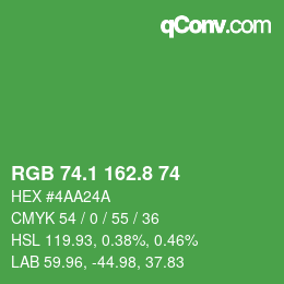 カラーコード: RGB 74.1 162.8 74 | qconv.com