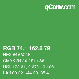 カラーコード: RGB 74.1 162.8 79 | qconv.com